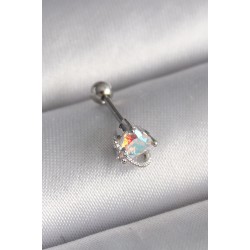 316L Çelik Gümüş Renk Zirkon Taşlı Kalp Tragus Piercing - Lisinya