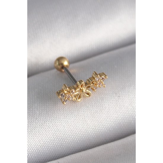 316L Çelik Gold Renk Zirkon Taşlı Çiçek Tragus Piercing - Lisinya 316L Çelik Gold Renk Zirkon Taşlı Çiçek Tragus Piercing - Lisinya
