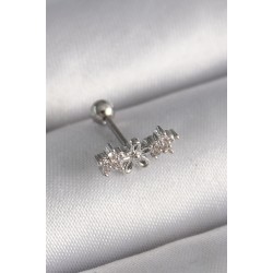316L Çelik Gümüş Renk Zirkon Taşlı Çiçek Tragus Piercing - Lisinya