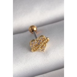 316L Çelik Gold Renk Zirkon Taşlı Kalp Sonsuzluk Detay Tragus Piercing - Lisinya