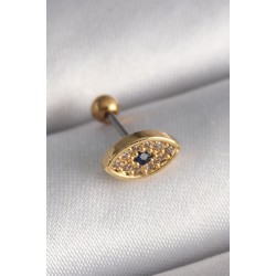 316L Çelik Gold Renk Zirkon Taşlı Göz Tragus Piercing - Lisinya