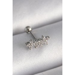 316L Çelik Gümüş Renk Zirkon Taşlı Yonca Tragus Piercing - Lisinya