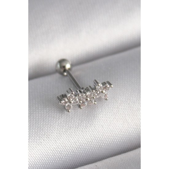 316L Çelik Gümüş Renk Zirkon Taşlı Yonca Tragus Piercing - Lisinya 316L Çelik Gümüş Renk Zirkon Taşlı Yonca Tragus Piercing - Lisinya