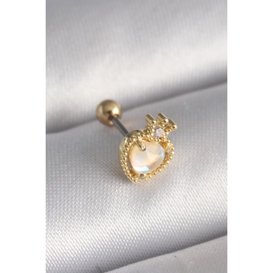 316L Çelik Gold Renk Beyaz Mineli Kalp Zirkon Taş Detaylı Taç Tragus Piercing - Lisinya 316L Çelik Gold Renk Beyaz Mineli Kalp Zirkon Taş Detaylı Taç Tragus Piercing - Lisinya