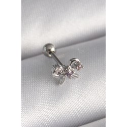 316L Çelik Gümüş Renk Zirkon Taşlı Kurdele Tragus Piercing - Lisinya