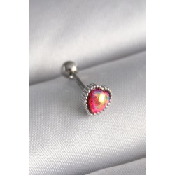 316L Çelik Gümüş Renk Kırmızı Mineli Kalp Tragus Piercing - Lisinya