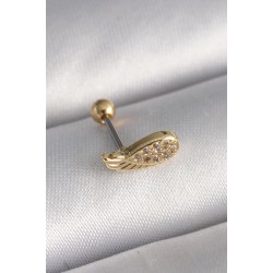 316L Çelik Gold Renk Zirkon Taşlı Kanat Tragus Piercing - Lisinya