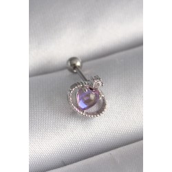316L Çelik Gümüş Renk Mor Mineli Kalp Zirkon Taş Detay Tragus Piercing - Lisinya