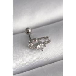 316L Çelik Gümüş Renk Zirkon Taşlı Toplu İğne Tragus Piercing - Lisinya