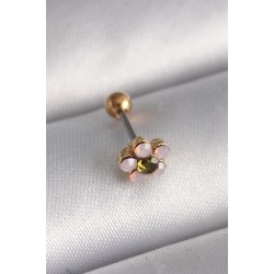 316L Çelik Gold Renk Zirkon Taşlı Çiçek Tragus Piercing - Lisinya