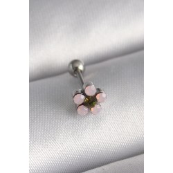 316L Çelik Gümüş Renk Zirkon Taşlı Çiçek Tragus Piercing - Lisinya