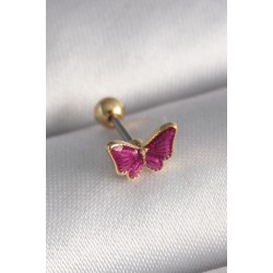 316L Çelik Gümüş Renk Pembe Kelebek Model Tragus Piercing - Lisinya