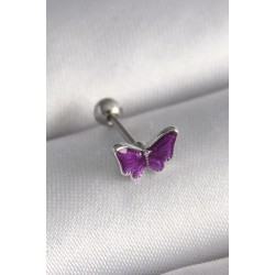 316L Çelik Gümüş Renk Mor Kelebek Model Tragus Piercing - Lisinya