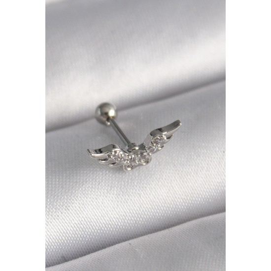 316L Çelik Gümüş Renk Zirkon Taş Detay Kanat Model Tragus Piercing - Lisinya 316L Çelik Gümüş Renk Zirkon Taş Detay Kanat Model Tragus Piercing - Lisinya