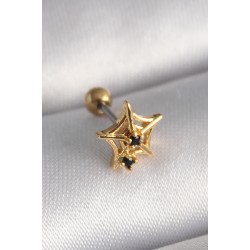 316L Çelik Gold Renk Siyah Zirkon Taş Detay Örümcek Ağ Model Tragus Piercing - Lisinya