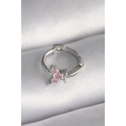316L Çelik Gümüş Renk Pembe Zirkon Taşlı Kelebek Model Tragus Piercing - Lisinya