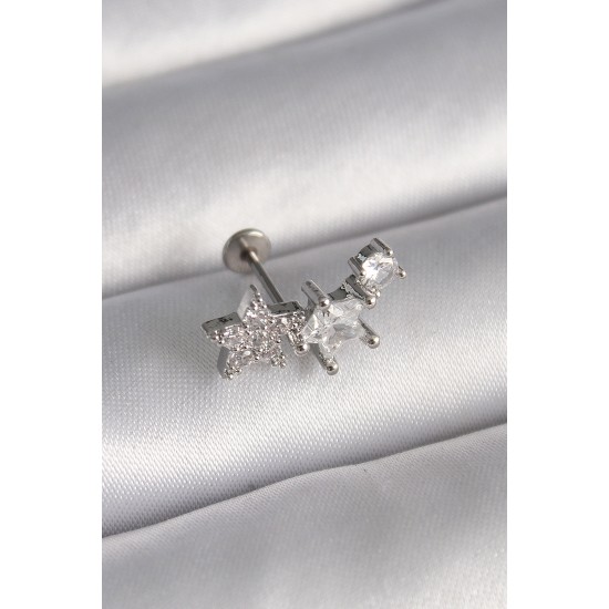 316L Çelik Gümüş Renk Zirkon Taşlı Yıldız Model Tragus Piercing - Lisinya 316L Çelik Gümüş Renk Zirkon Taşlı Yıldız Model Tragus Piercing - Lisinya