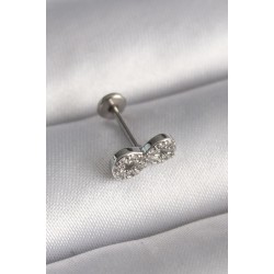 316L Çelik Gümüş Renk Zirkon Taşlı Sonsuzluk Model Tragus Piercing - Lisinya