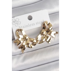 316 Çelik Gold Renk Kurdele Plaka Model Kadın Küpe - Lisinya