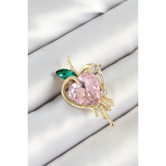 Pembe Ve Yeşil Zirkon Taşlı 3D Eriyen Kalp Figürlü Gold Renk Kadın Broş - Lisinya Pembe Ve Yeşil Zirkon Taşlı 3D Eriyen Kalp Figürlü Gold Renk Kadın Broş - Lisinya