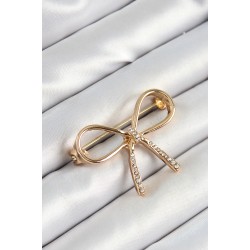 Zirkon Taş Detaylı 3D Fiyonk Figürlü Gold Renk Kadın Broş - Lisinya