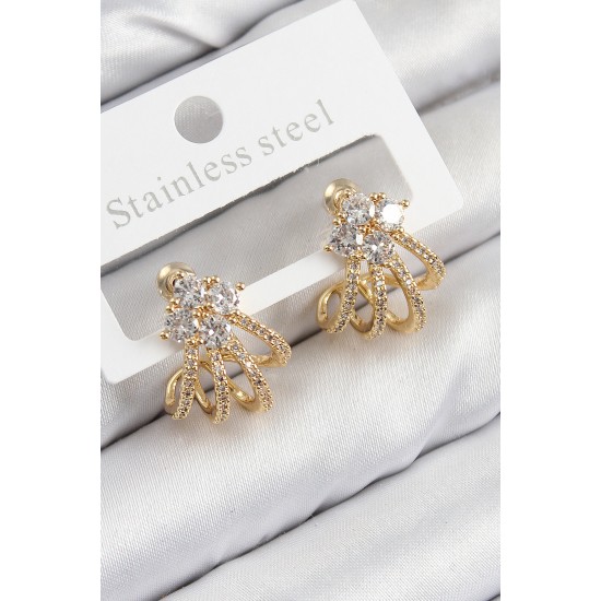 Pirinç Zirkon Taşlı Model Gold Renk Kadın Küpe - Lisinya Pirinç Zirkon Taşlı Model Gold Renk Kadın Küpe - Lisinya