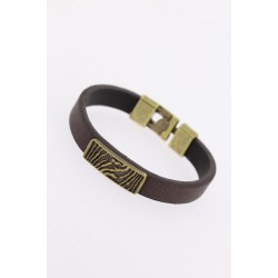 Eskitme Metal Zebra Aksesuarlı Kahverengi Deri Erkek Bileklik - Lisinya