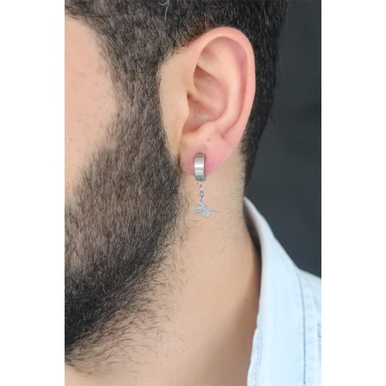 Silver Renk Kaplama Osmanlı Tuğra Figürlü Kıstırmalı Çelik Erkek Küpe - Lisinya Silver Renk Kaplama Osmanlı Tuğra Figürlü Kıstırmalı Çelik Erkek Küpe - Lisinya