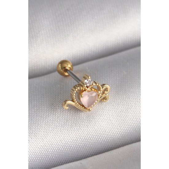 316L Çelik Gold Renk Pembe Mineli Kalp Zirkon Taş Detay Tragus Piercing - Lisinya 316L Çelik Gold Renk Pembe Mineli Kalp Zirkon Taş Detay Tragus Piercing - Lisinya