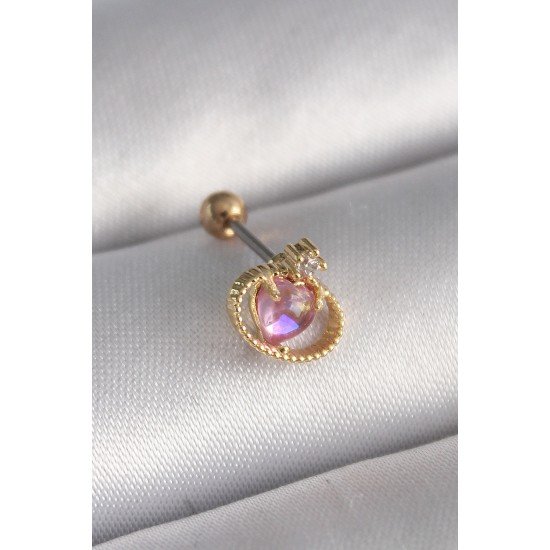 316L Çelik Gold Renk Pembe Mineli Kalp Zirkon Taş Detay Tragus Piercing - Lisinya 316L Çelik Gold Renk Pembe Mineli Kalp Zirkon Taş Detay Tragus Piercing - Lisinya