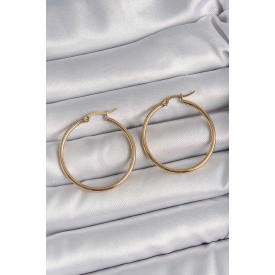 316 Çelik Gold Renk 33 mm Kadın Halka Model Kadın Küpe - Lisinya