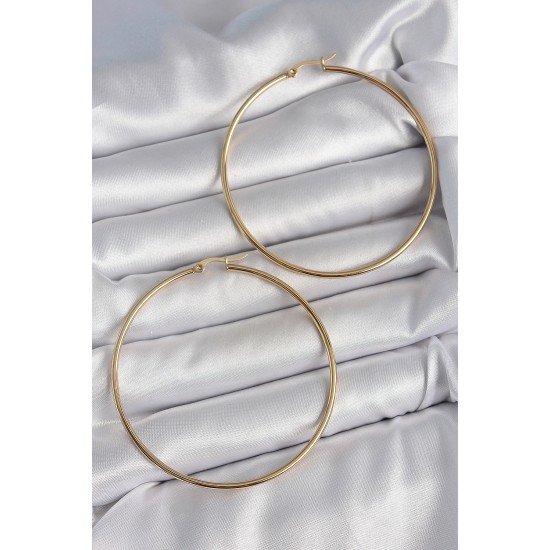 316 Çelik Gold Renk 63 mm Halka Model Kadın Küpe - Lisinya 316 Çelik Gold Renk 63 mm Halka Model Kadın Küpe - Lisinya