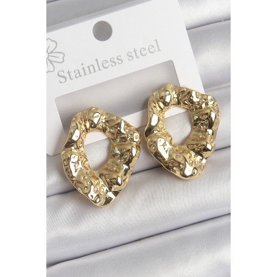 316 Çelik Gold Renk İşlemeli Halka Model Kadın Küpe - Lisinya
