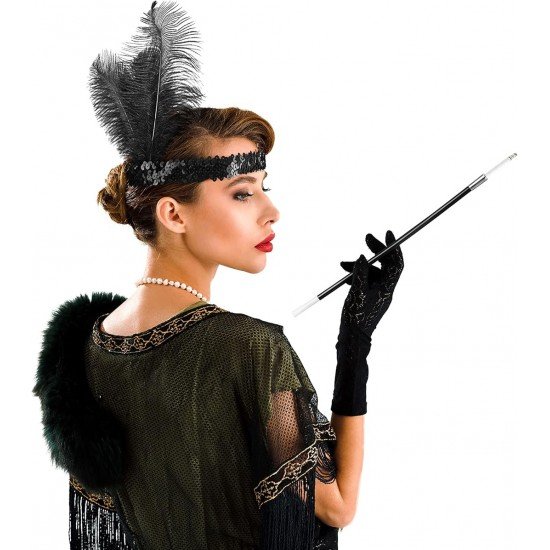 1920'ler Gatsby Aksesuar Seti – Siyah Charleston Saç Bandı & Sigaralık 1920'ler Gatsby Aksesuar Seti – Siyah Charleston Saç Bandı & Sigaralık