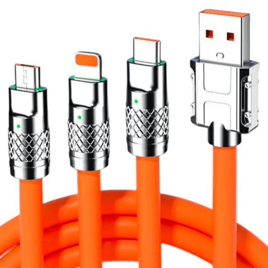 3 İn 1 Type-c + Micro Usb + Lightning Hızlı Şarj Kablosu Silikon Kablo 1 Metre Opp Ambalaj ( Lisinya )
