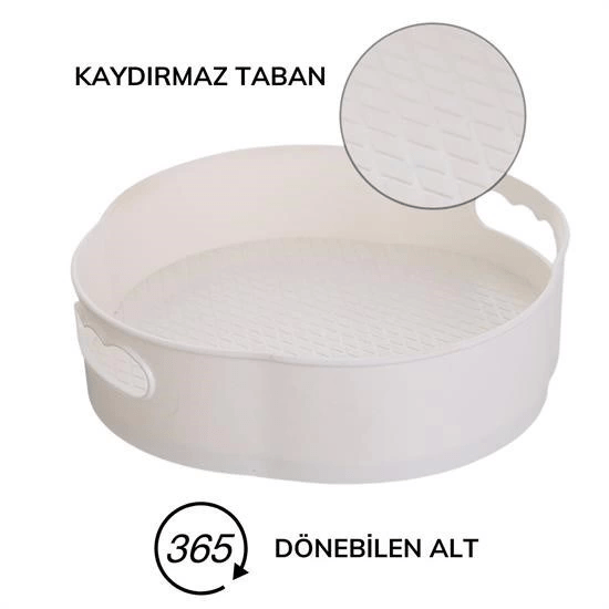 360 Derece Dönebilen Mekanizmalı Yuvarlak Tepsi Formlu Sunum Ve Servis Organizer Tablası ( Lisinya ) 360 Derece Dönebilen Mekanizmalı Yuvarlak Tepsi Formlu Sunum Ve Servis Organizer Tablası ( Lisinya )