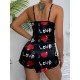 Ask Temalı Kalp Desenli Saten Şortlu Gecelik Ask Temalı Kalp Desenli Saten Şortlu Gecelik