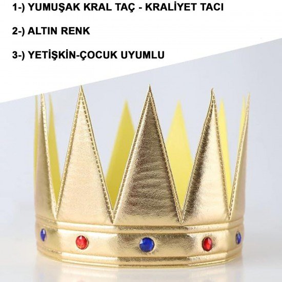 Altın Renk Eva Yumuşak Kral Kraliyet Tacı Yetişkin Çocuk Uyumlu 55 cm Altın Renk Eva Yumuşak Kral Kraliyet Tacı Yetişkin Çocuk Uyumlu 55 cm