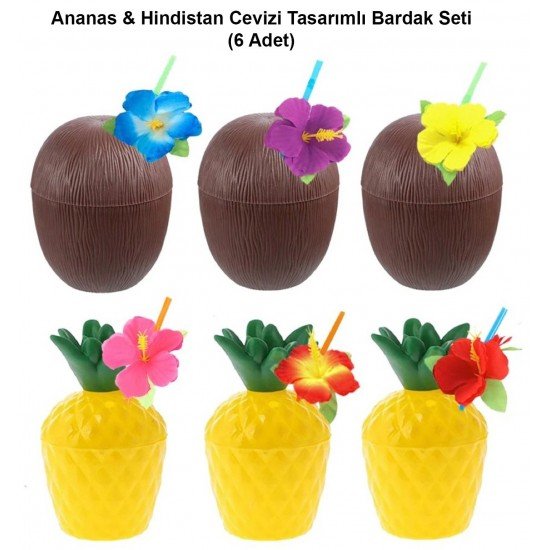 Ananas & Hindistan Cevizi Tasarımlı Pipetli Bardak Seti (6 Adet) Ananas & Hindistan Cevizi Tasarımlı Pipetli Bardak Seti (6 Adet)