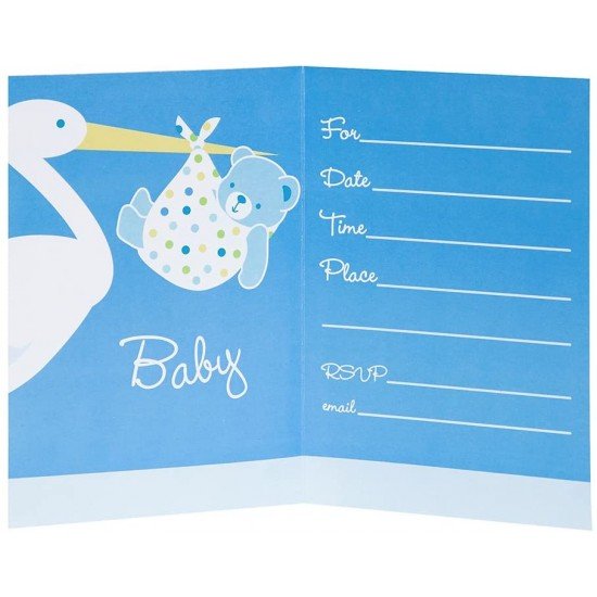Baby Boy Stork Temalı Mavi Renk Baby Shower Davetiye 8 Adet Baby Boy Stork Temalı Mavi Renk Baby Shower Davetiye 8 Adet