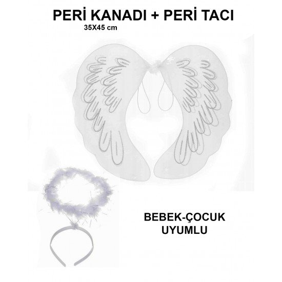 Beyaz Dantel Tüllü Peri Kanadı ve Peri Tacı Seti 45x40 cm Beyaz Dantel Tüllü Peri Kanadı ve Peri Tacı Seti 45x40 cm