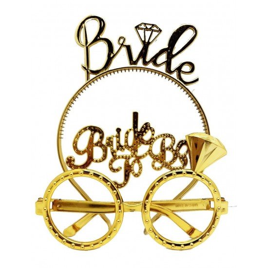 Bride Yazılı Taç ve Bride To Be Yazılı Gözlük Seti Altın Renk Bride Yazılı Taç ve Bride To Be Yazılı Gözlük Seti Altın Renk