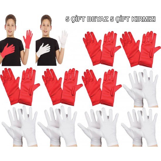 Çocuk Gösteri Eldiven Seti – 5 Çift Beyaz & 5 Çift Kırmızı Çocuk Gösteri Eldiven Seti – 5 Çift Beyaz & 5 Çift Kırmızı