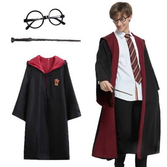 Harry Potter Gryffindor Kapişonlu Çocuk Kostüm + Asa + Gözlük Seti 7-8 Yaş Harry Potter Gryffindor Kapişonlu Çocuk Kostüm + Asa + Gözlük Seti 7-8 Yaş