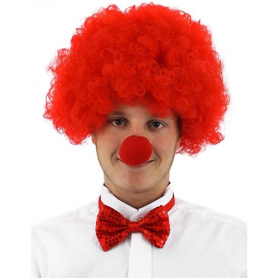 Kırmızı Renk Kıvırcık Afro Bonus Peruk Takma Saç ve Kırmızı B Seti Kırmızı Renk Kıvırcık Afro Bonus Peruk Takma Saç ve Kırmızı B Seti