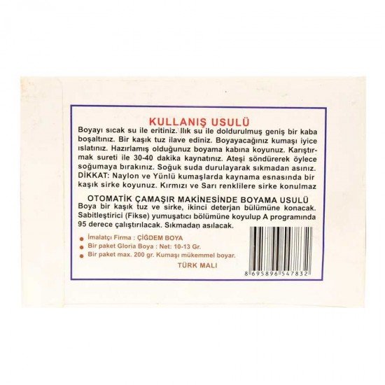 Kumaş Boyası Kanarya Sarı 10 Gr Pkt Kumaş Boyası Kanarya Sarı 10 Gr Pkt