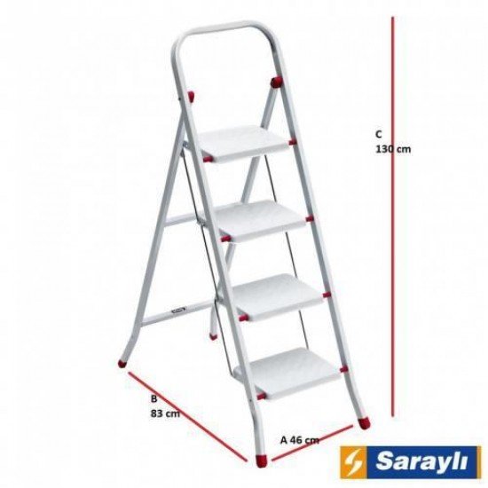 Saraylı Pratik Metal Merdiven Beyaz 4 Basamaklı Saraylı Pratik Metal Merdiven Beyaz 4 Basamaklı