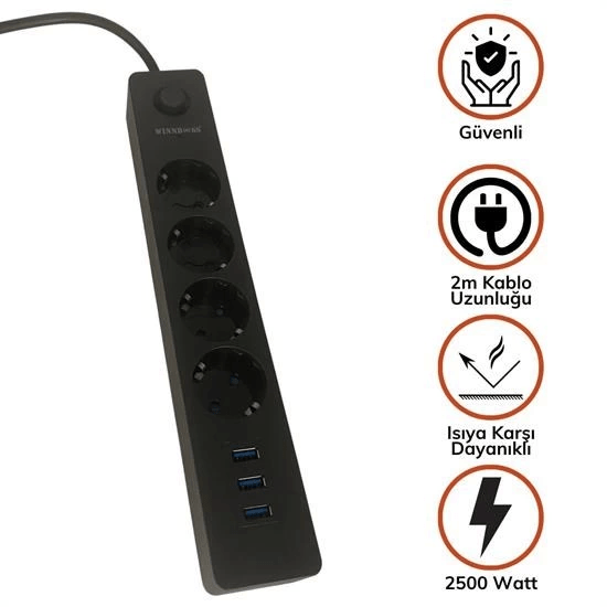 Termak Akım Korumalı 4 Priz 3 Usb Girişli Uzatma Kablosu Güç&şarj ( Lisinya ) Termak Akım Korumalı 4 Priz 3 Usb Girişli Uzatma Kablosu Güç&şarj ( Lisinya )